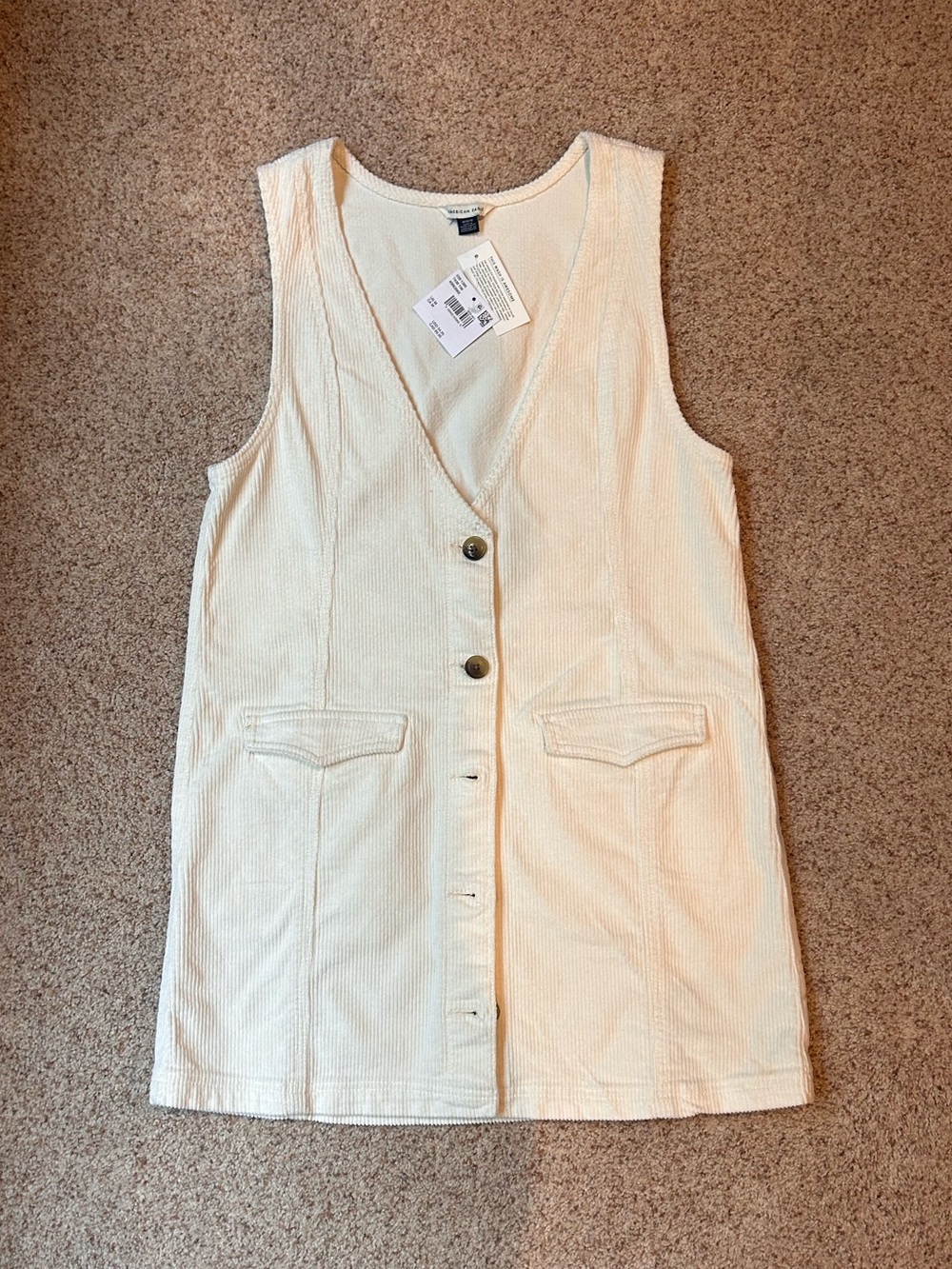 American Eagle Outfitters Cream Corduroy Button-Front Mini Dress